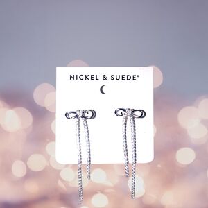 Nickel & Suede Silver Bow Earrings